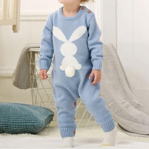 New Cute Knitted Rabbit tail Patchwork Romper Newborn Infant Baby Boy Girl Weave Long Sleeve Rompers Jumpsuit Outfits Clothes