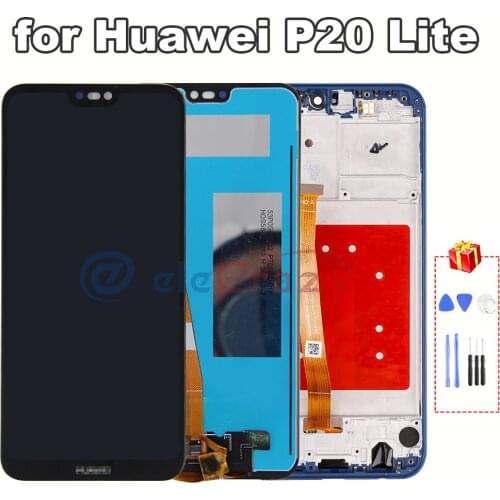 For Original 5.84 inches Huawei P20 Lite LCD Display with Touch and Frame Assembly Replacement ANE-LX1 ANE-LX3 10 touches