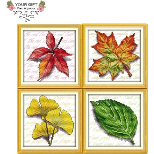 Joy Sunday J193(1)J194(2)J195J196 14CT 11CT Counted and Stamped Maple Leaf Ginkgo Leaf Embroidery Home Decor Cross Stitch kits