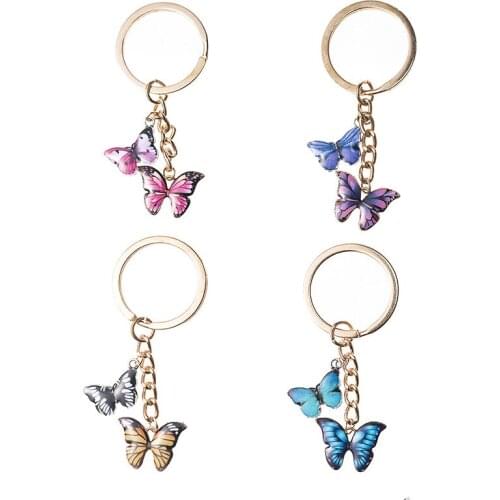 Double Butterfly Keychain Colorful Butterfly Key Chain Ring Holder Charm Fashion Simple Insect Keychain Bag Pendant Jewelry