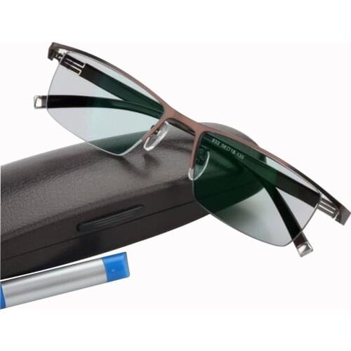 Transition Photochromic Prescription Eyeglasses Myopia Hyperopia Reading Glasses Custom Strength -Rx +Rx Metal Frame Sunglasses