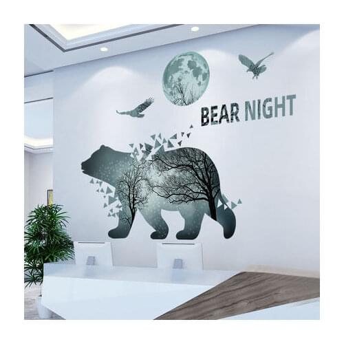 Geometric Bear And Moon Wall Stickers Dormitory Renovation Home Decoration 3D Wallpaper Living Room Wall Painting Nordic Art