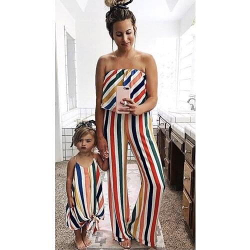 KEAIYOUHUO 2021 Summer New Color Striped Parent-Child Jumpsuit Children Dress Adult Children Clothing Dress For Girl 8 Year Old