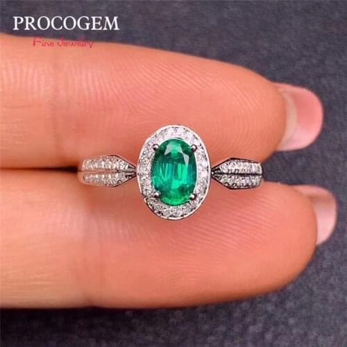 New PROCOGEM 0.85ct Natural Emerald Ring for Women anniversary Real Green gemstones Rings Fine jewelry 925 Sterling Silver #834