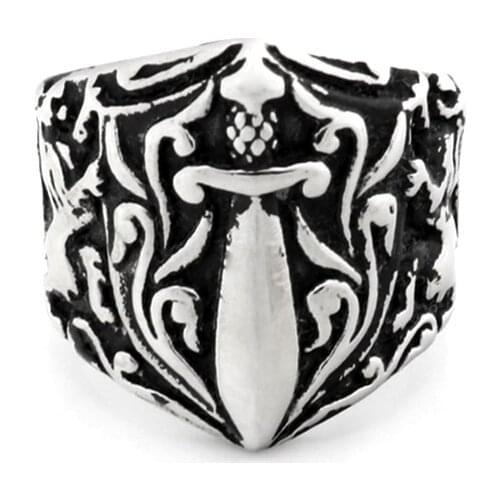 Cool Ring Stainless Steel Armor Shield Ring Knight Templar Crusade Cross Sword Christian Jewelry Medieval Signet Mens Rings