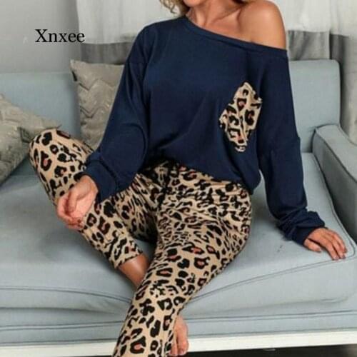 Leopard Homewear Suits Women Autumn Casual t Shirts Drawstring Sweatpants Lounge Wear Fashion Pajama Sets Elastic Sleepwear