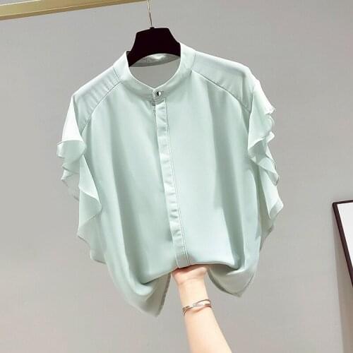 Fashion Design Women Shirts Summer New 2021 O-Neck Ruffle Sleeved Solid Loose Elegant Office Lady Outwear Tops