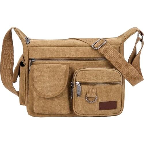 Men Small Shoulder Bag Canvas Crossbody Bag Casual Sports Zipper Canvas Bag