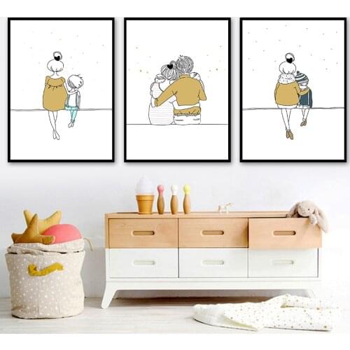 Love Family Father Mother Child Snuggle Wall Art Canvas Painting Nordic Posters And Prints Wall Pictures Kids Room Nursery Decor