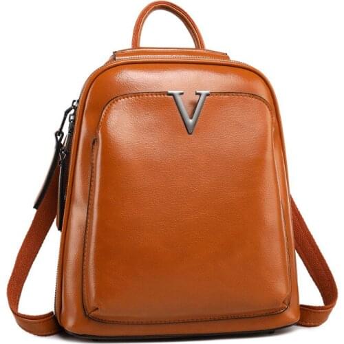 2020 New Style Leather Backpack Fashion Oil Wax Leather Backpack Womens Retro Schoolbag leather small backpack bookbag