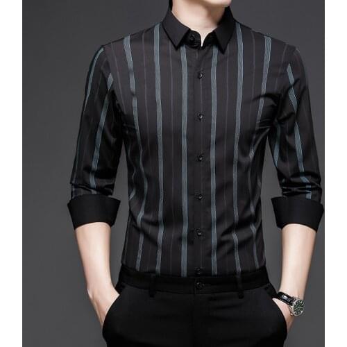 2021 New Mens High-end Luxury Business Slim Long Sleeve Shirt Men Fashion Brand Slim Black Dress Shirt Formal office shirt male
