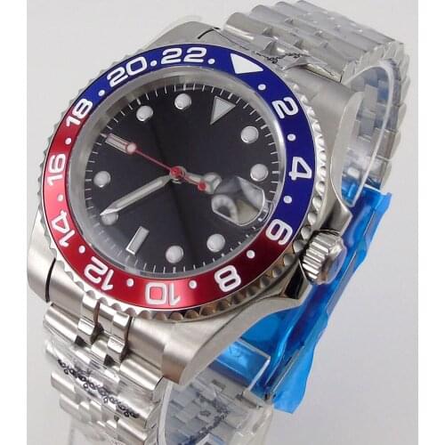 New Arrival NH35 Fashion Sapphire Glass 40mm Automatic Wristwatch Nologo Black Dial MIYOTA Blue Red Bezel Jubilee Strap