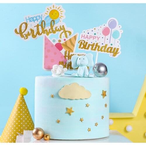 New ins Cake Topper Rainbow Balloon Happy Birthday Cake Insert Kids Birthday Party Cake Decoration Baby Shower Supplies Topper