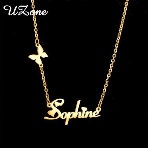 UZone Butterfly Custom Name Necklace Stainless Steel Personalized Nameplate Choker Necklace Charm Gifts Dropshipping