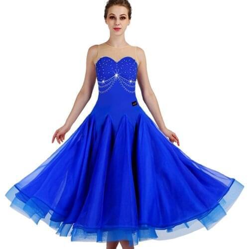 Ballroom Dance Dresses Long Sleeve foxtrot Dancing Skirt Women Stage Waltz Ballroom Dress white blue MQ094