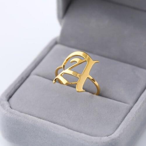 Adjustable Stainless Steel Initial Letter Ring Anillos Mujer Old English Font Ring Bagues Pour Femme BFF Rings For Women