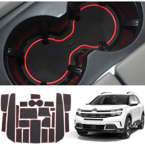 RUIYA For C5 Aircross 2019 2020 Car Door Groove Mat Anti-slip Slot Pads Auto Interior Organizer Decoration Accessories 22 Pcs