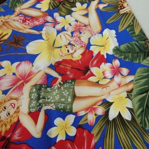 Sexy Bikini Lady & Flower Leaf 97/3 Cotton Spandex Elastic Printed Fabric Patchwork Floral Stretchable Fabric Home Decor