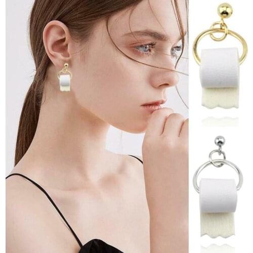 Earrings For Women Personality Funny 3D Roll Paper Dangle Earring Creative Toilet Paper Studs for Party Birthday Gift jewelry