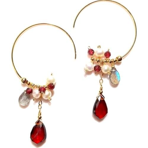 Lii Ji Garnet Labradorite Freshwater Pearl Earrings Natural Real Gemstone Handmade Jewelry For Women Gift