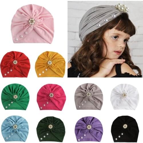Yundfly Infant Newborn Caps with Rhinestone Cotton Blend Kont Turban Girls Stretchy Beanie Hat Head Wear Baby Hair Accessories