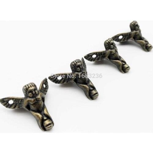 4pc Mini Small Angel Shape Vintage Jewelry Chest Gift Wine Wooden Box Case Decorative Feet Leg Corner Protector Support Bracket