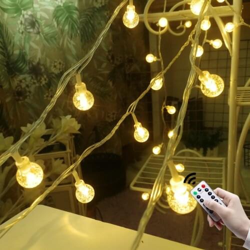 LED Crystal Bubble Ball Fairy Lights String Remote Control Battery Operated Garland Outdoor Waterproof Christmas Decoration