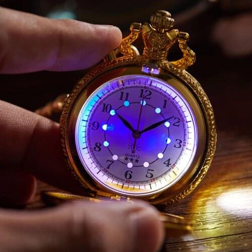 Luminous LED Flash Necklace Hour Vintage Clock Unique Bronze/Silver/Gold Train Locomotive Engine Noctilucent Quartz Pocket Watch