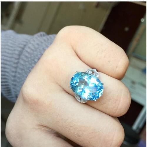 Topaz ring 12*16mm gem Finger ring Natural real blue topaz 925 sterling silver ring Wholesales For men or women