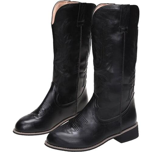 Embroider High Boots Womens Fashion Autumn Winter Thick Heel Rider Boots Warm Embroidered High Boots Vintage Botas De Mujer