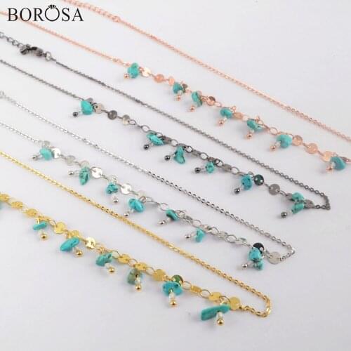 BOROSA Blue Howlites Stone Chain Necklace Freeform Metal Chains Necklace Women Rose Gold Silver Color Necklace Chain WX1319