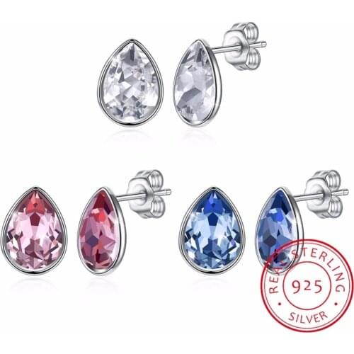 LEKANI Crystal From Swarovski Waterdrop Stud Earrings Simple Fashion Piercing S925 Silver Fine Jewelry For Women Joyas