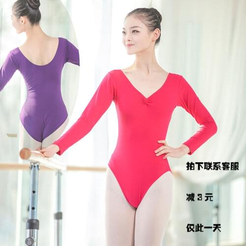 Lady Ballet Dance Jumpsuit Female Gymnastics Suit Long Sleeve V-Neck Dance Dress Training Suit Adult Ballet Body Suit D-0341