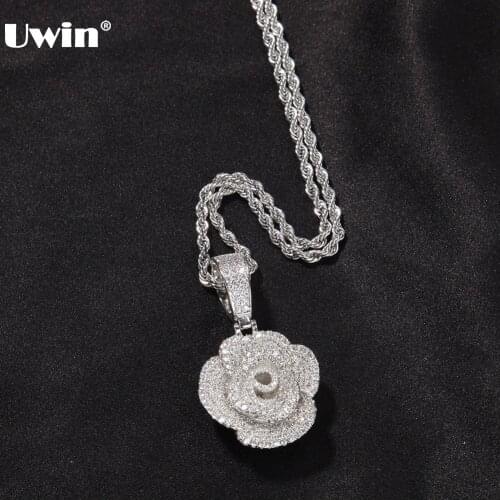 UWIN Rose Pendant Necklace for Women Iced Out AAA Cubic Zirconia Pendants with Tennis Chain Fashion Jewelry for Dropshipping
