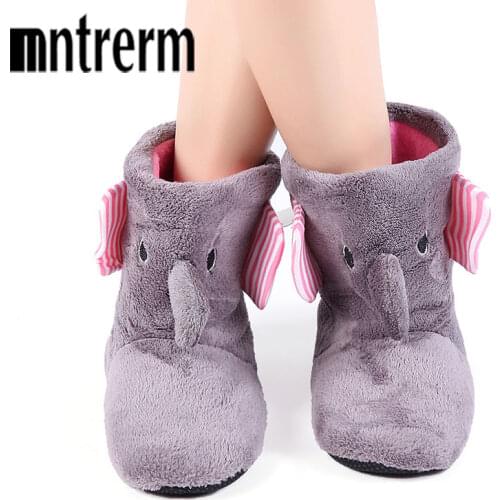Mntrerm 2020 Winter Warm Indoor Slippers Cute Elephant Cartoon Animals Slippers For Women Flannel Home Slippers Send family gift