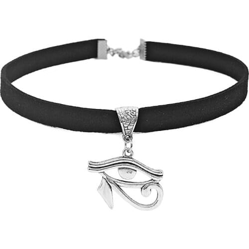 1pcs Black Flat Faux Suede Cord Eye of Horus Ra Charms Pendants Choker Necklace Jewelry 13inchs