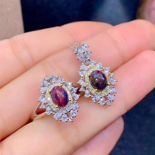 100% Natural Real Black Opal jewelry set Natural Real Black Opal 925 sterling silver 1pc pendant,1pc Ring