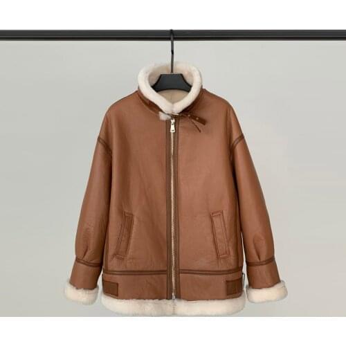 2021 New Fur All-in-one Coat Jurchen People Lambskin Mid-length Motorcycle Sheep Shearling Fur Coat