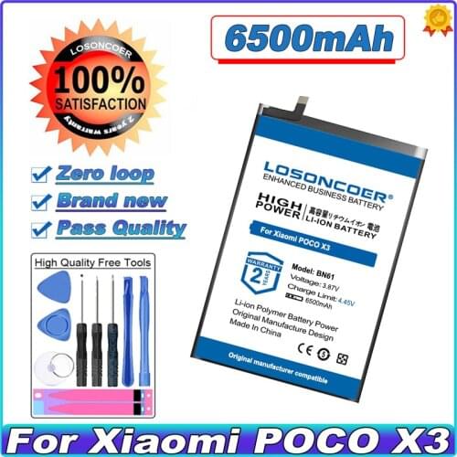 LOSONCOER 6500mAh BN61 Battery For Xiaomi Pocophone X3 Poco X3 Mobile Phone Battery
