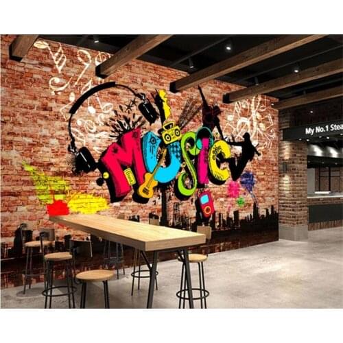 Beibehang Customize modern new urban music graffiti brick wall tooling background wallpaper papel de parede papier peint