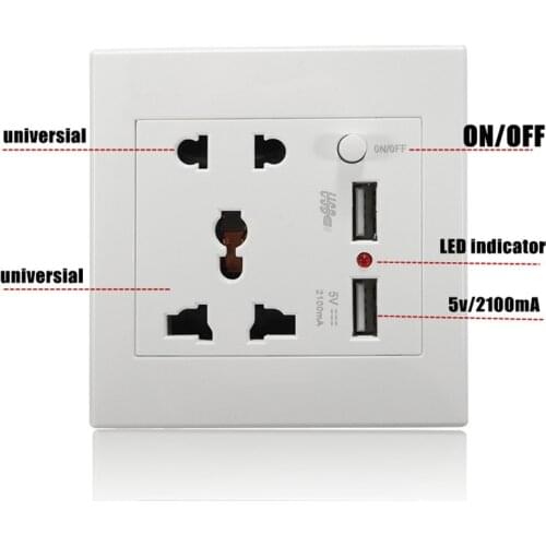 White PC Flame-resistant Shell DC 5V 2100mA Output Wall Socket Offices Hotels 110-250V Home Wall Charger 2 Ports USB Outlet