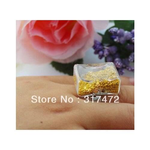 Free ship! Rectangle Clearly Glass Vial & Silver plated Ring DIY Glass Vial pendant ring Glass Liquid Bubble Ring