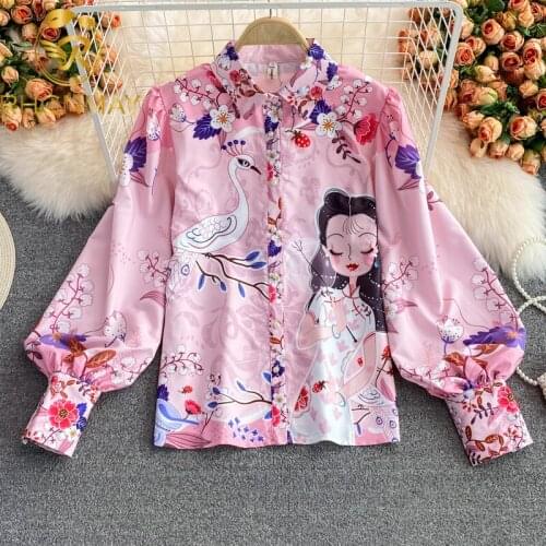New Fashion OL Style Office Ladies Print Blouses Spring Autumn Long Sleeve Chiffon Blouse Women Shirt Loose Top