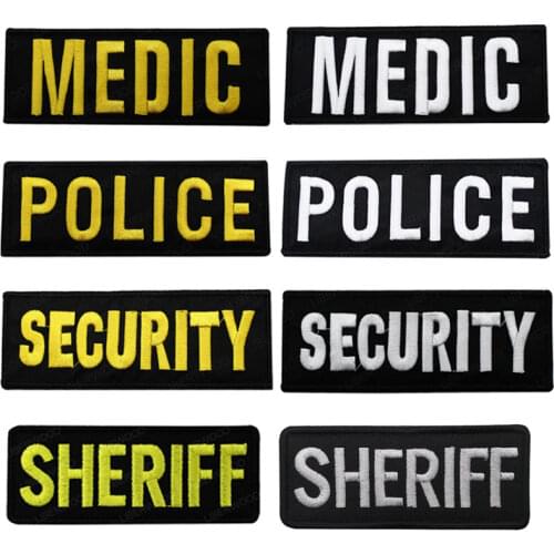 Large MEDIC POLICE SECURITY Patch Embroidery Gold White PATCH Badge Applique Military Tactical DIY Patches for Clothing Jackets