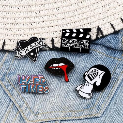 Punk Style Enamel Pins Film Clapperboard Lips Brooches Backpack Metal Badge For Women Men Cool Black Accessories Jewelry Gift