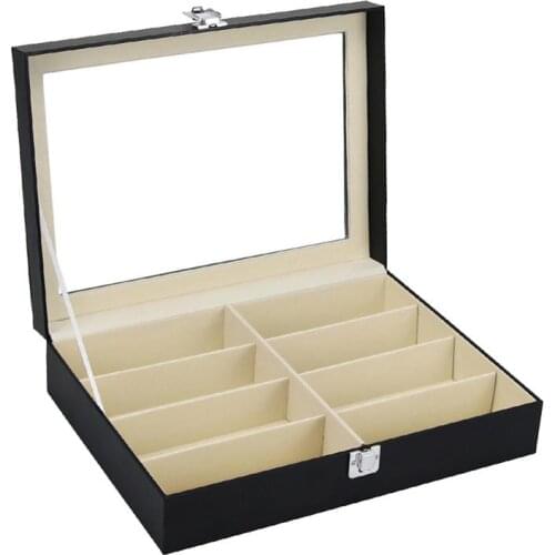 1 Pc 8 Slot Wooden PU Leather Black Sunglass Glasses Eyeglass Storage Box Organizer Collector Display Case