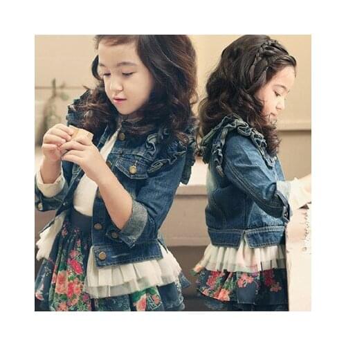 New 6-10 years childrens clothing version of the big childrens girls baby denim jacket fungus jacket childrens clothing jacke