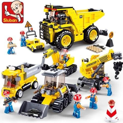 Urban Mechanical Engineering Vehicle Bulldozer Tipper Model Building Blocks Sets DIY Bricks Educational Kids Toys Birthday Gifts