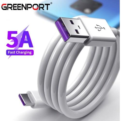 GREENPORT 5A Type C Cable Super Charge Cord Fast Charging Cables for Huawei P30 P20 Pro Mate 20 Xiaomi Phone Charger USB C Wire