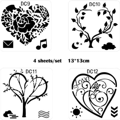4pc Stencil Bullet Journal Love Heart Template DIY Plastic Stencil For Scrapbooking Stamp Embossing Drawing Templates Reusable